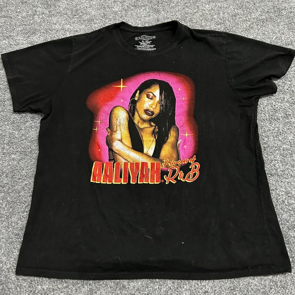 Aaliyah T-Shirt Womens XL Black Princess of R&B Graphic Print Short Sleeve Tee